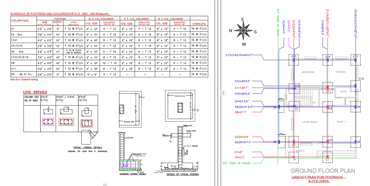 Lineout Plan Footings and Columns DWG G2 SBC 400 KN Structural Layout