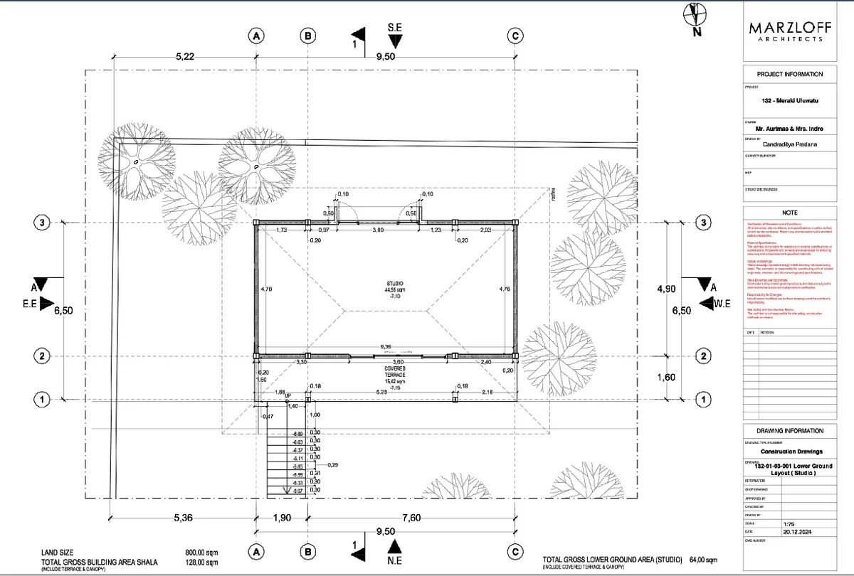 Lower Ground Layout Studio 9.50x7.60 Grid 64sqm DWG Plan layout