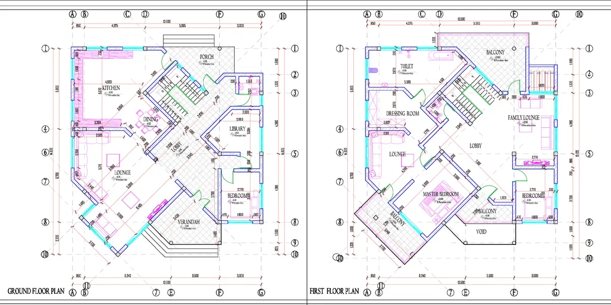 Luxurious Bungalow Layout Ground Floor First Floor 13590 DWG