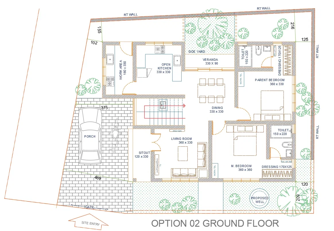 Luxurious Bungalow Plan 360x330 Rooms Layout Ground Floor DWG