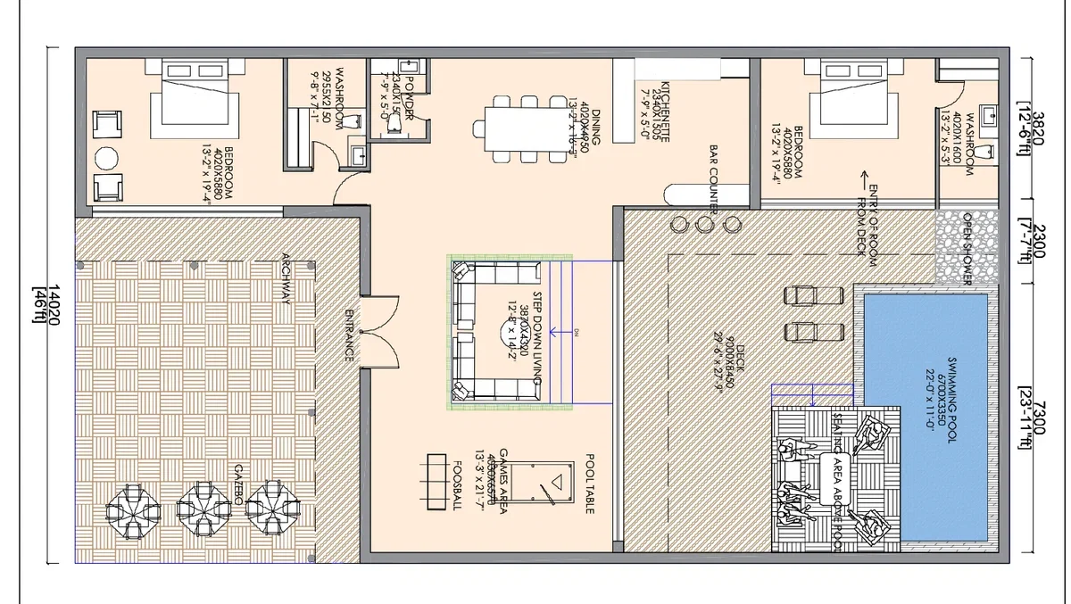 Luxury Farmhouse Layout DWG 84ft Pool Gazebo Seating Area Plan