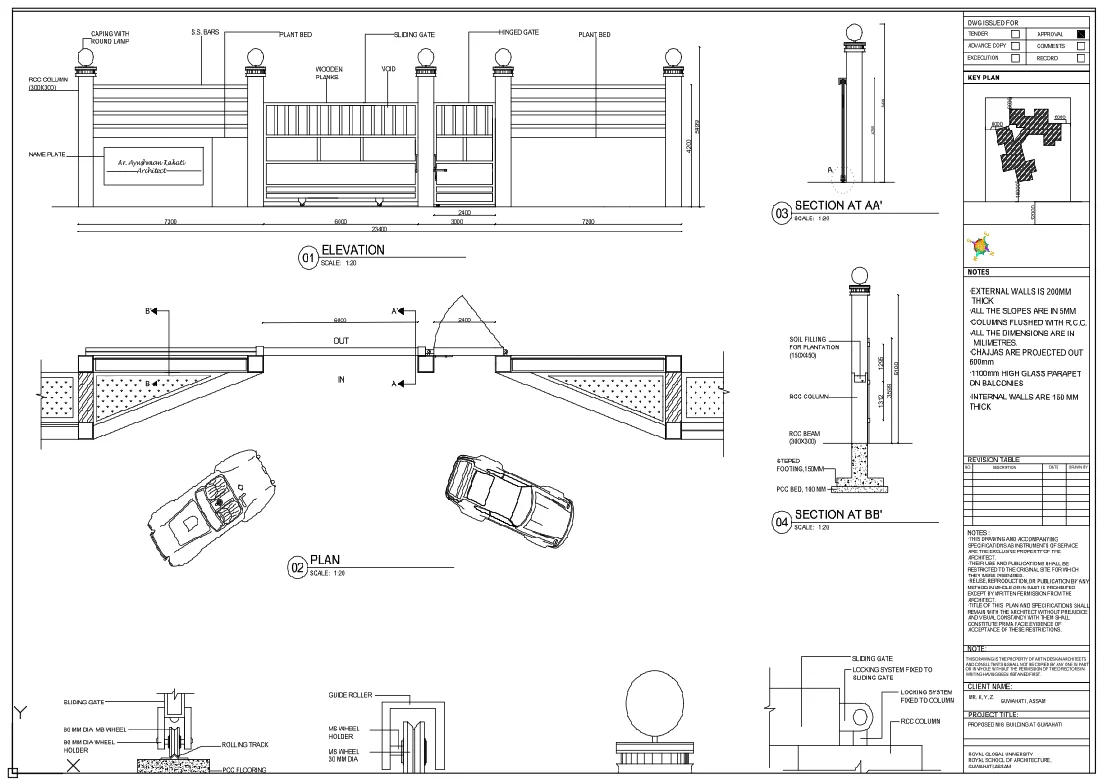 Main Gate Details DWG Sliding Gate Plan Elevation 23400 mm Layout