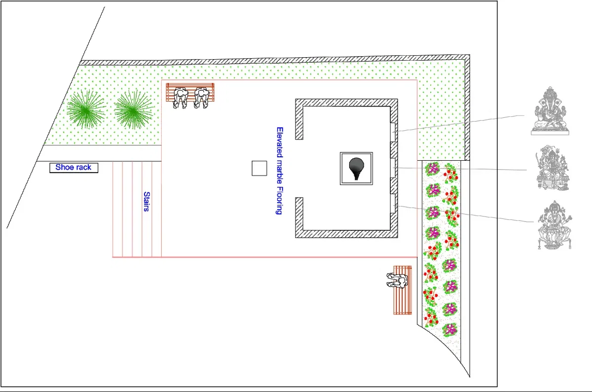 Mandir Top View DWG Marble Flooring Stair Layout Design Plan