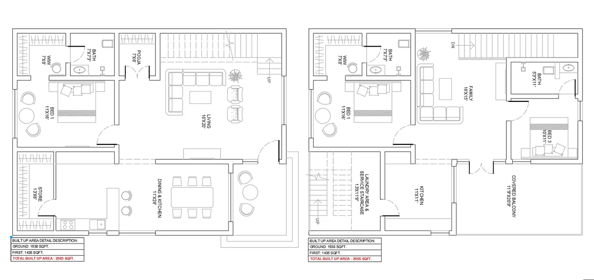 Modern Bungalow Layout DWG GF FF 2965 Sqft Living Dining Plan