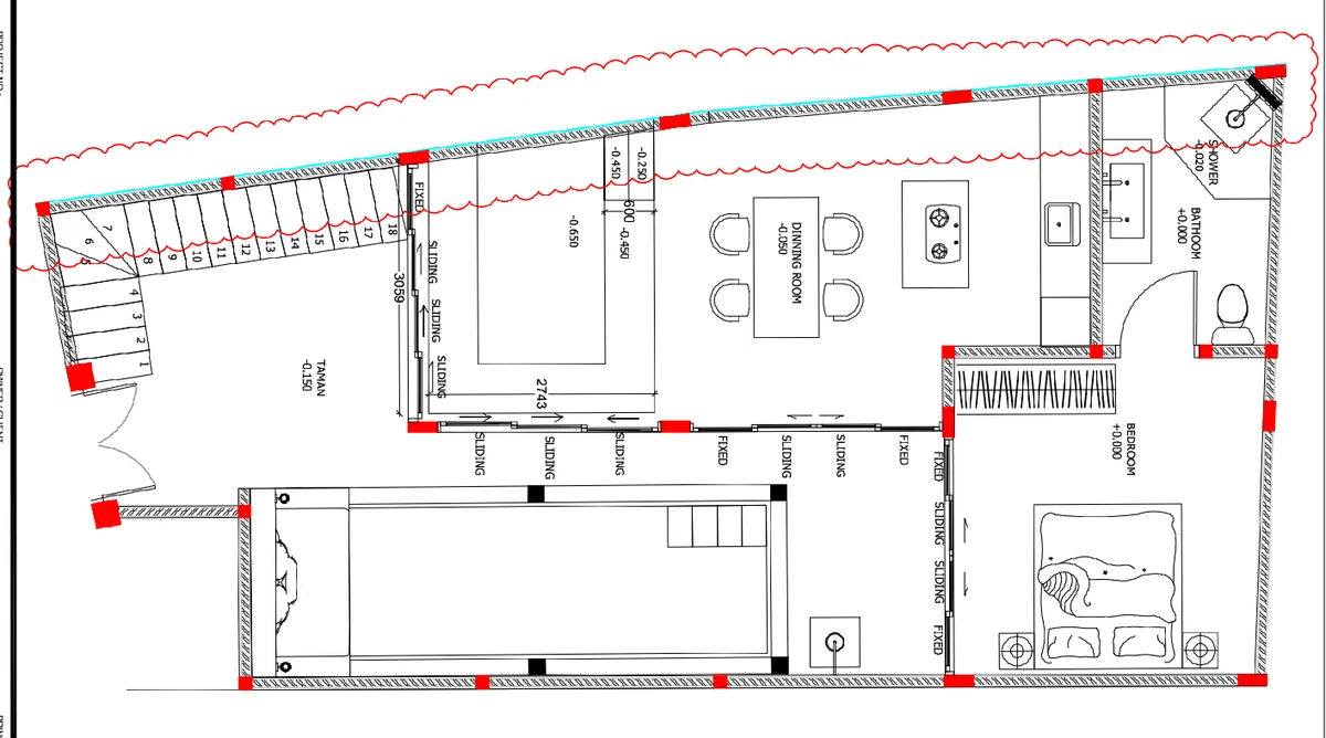 Penambahan Tinggi Dinding Villa DWG Plan Layout With Dimensions