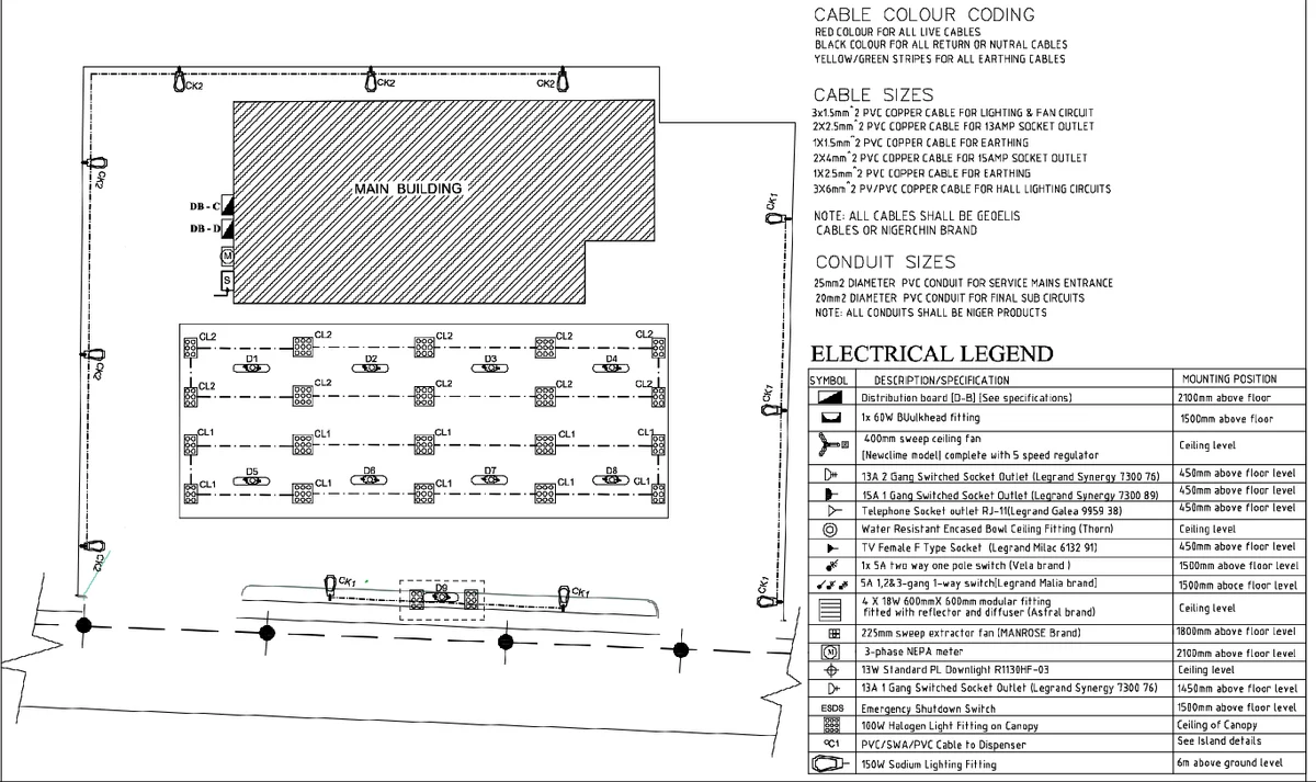 Petrol Station Electrical Layout CK1 CK2 Lighting DWG Plan layout