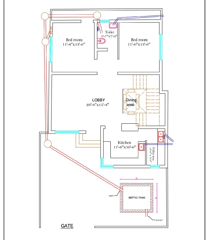 Plumbing Drawing Layout with Septic Tank DWG Ground Floor Plan
