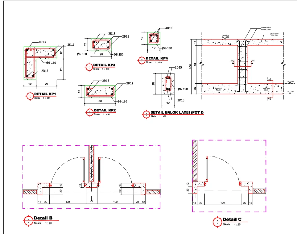Practical Column Beam Details DWG With Reinforcement Dimensions