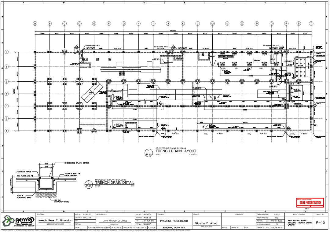 Processing Plant Trench Drain Layout DWG 6000 Grid Detail Plan