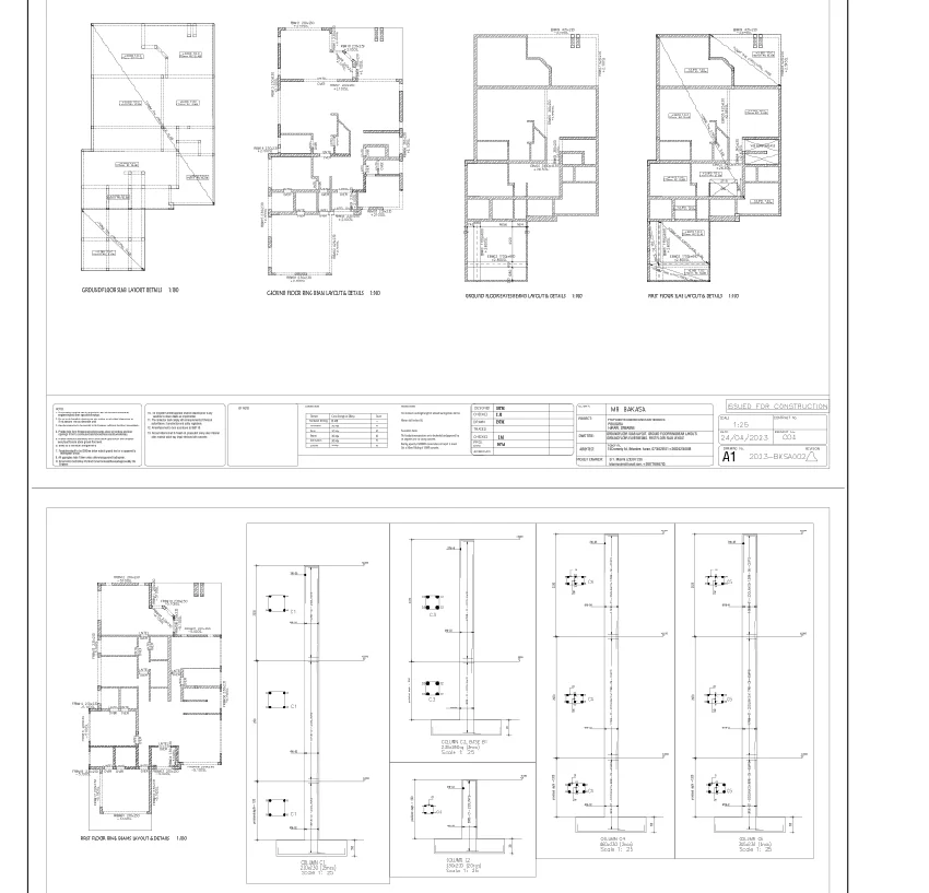 Proposed Residence Structure DWG Layout plan Foundation 1200 mm