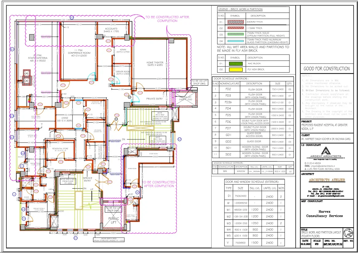 Proposed Resident Hospital Brick Work Layout DWG Fourth Floor Plan