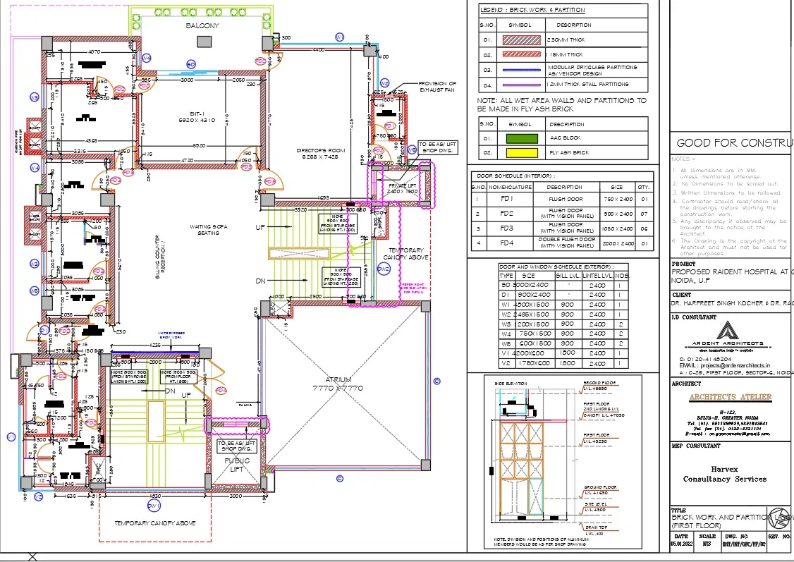 Resident Hospital Plan 7770x7770 Atrium Brick Layout DWG files