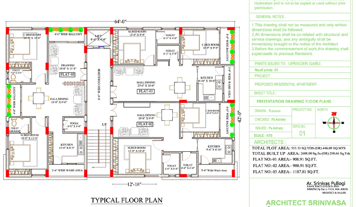 Residential 2 BHK Apartment Layout with Column and Basement Parking
