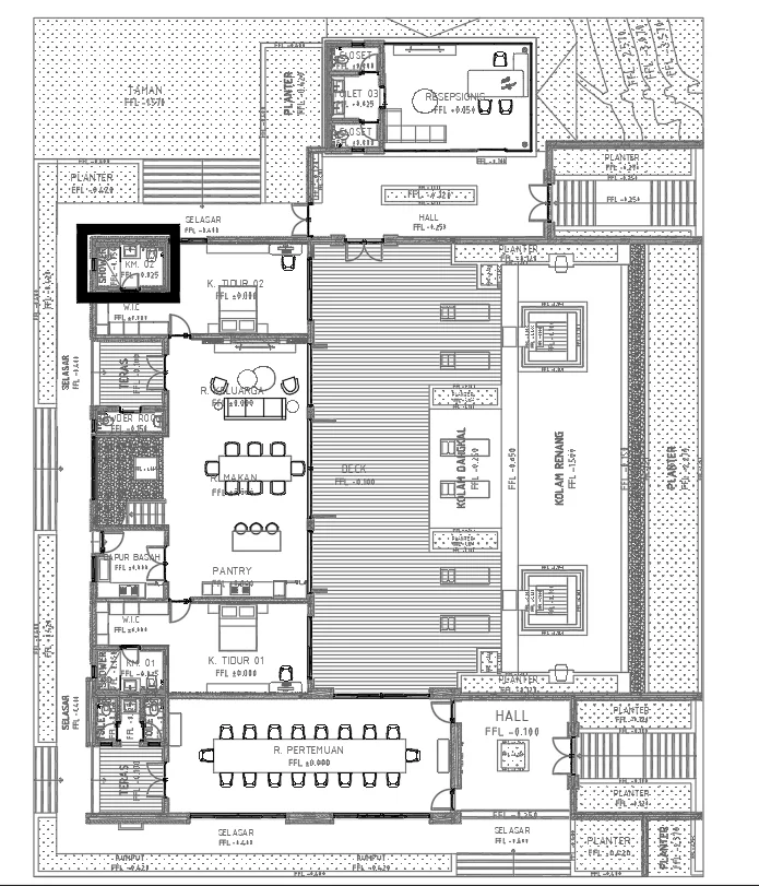 Residential Bungalow Layout DWG Plan With Room Dimensions Detail