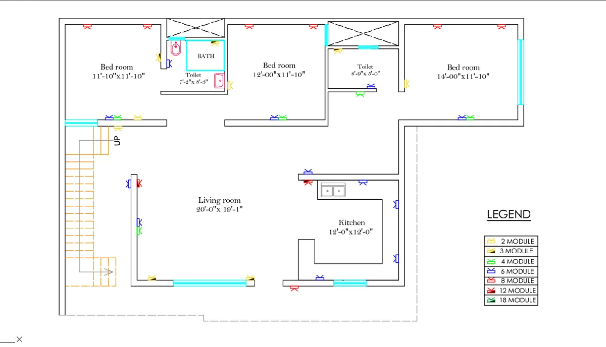 Residential Electrical Drawing 20x19 Living 12x12 Kitchen DWG
