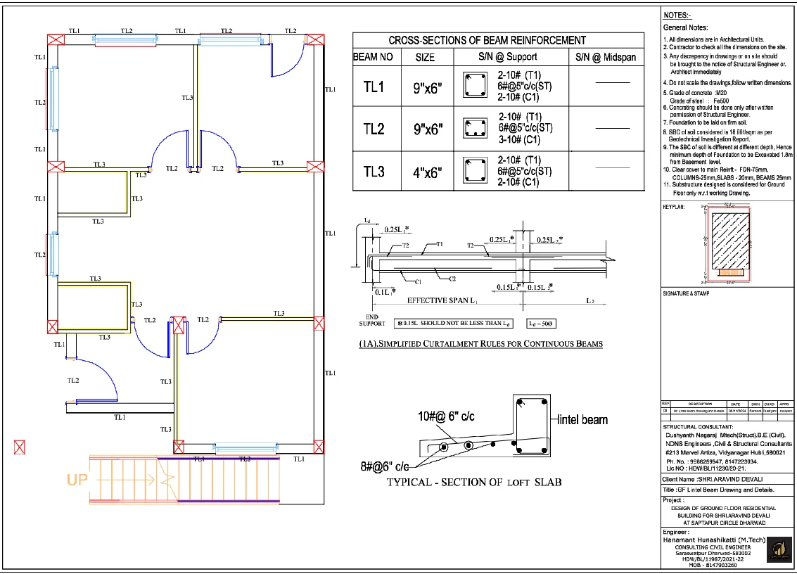 Residential Lintel Beam Detail 9x6 4x6 Reinforcement DWG File