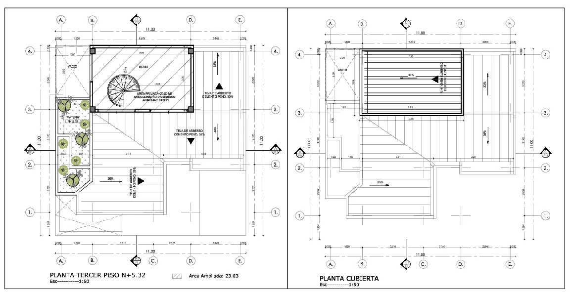 Residential Third Floor Plan N5.32 Roof Layout 11m DWG Detail