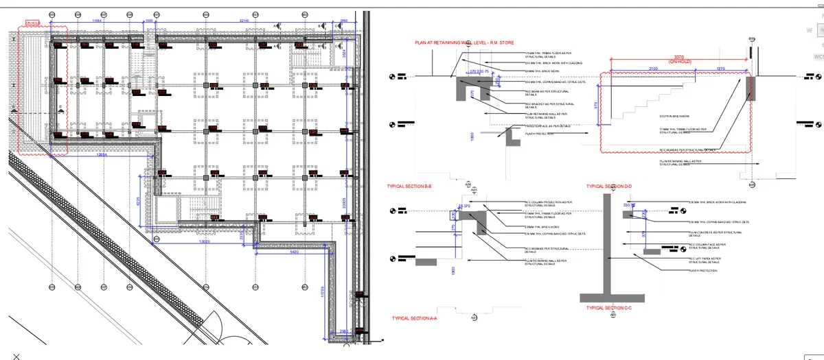 Retaining Wall Layout at Plinth Proposed Plant Layout DWG Detail