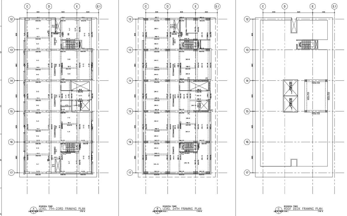 Roof Deck Framing Plan Level 7 to 24 Grid ABCDE DWG Detail files