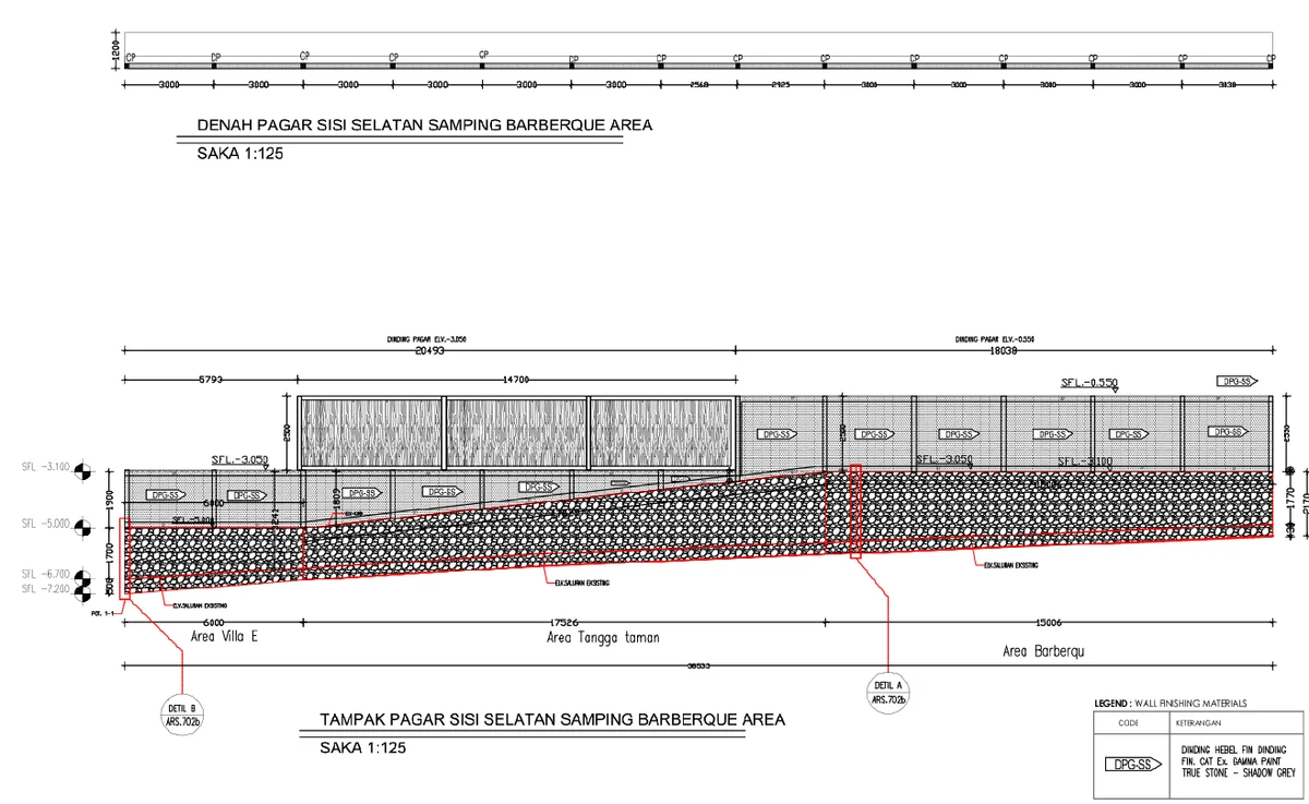 South Side Boundary Wall Design with Barbecue Area - 1:125 Scale