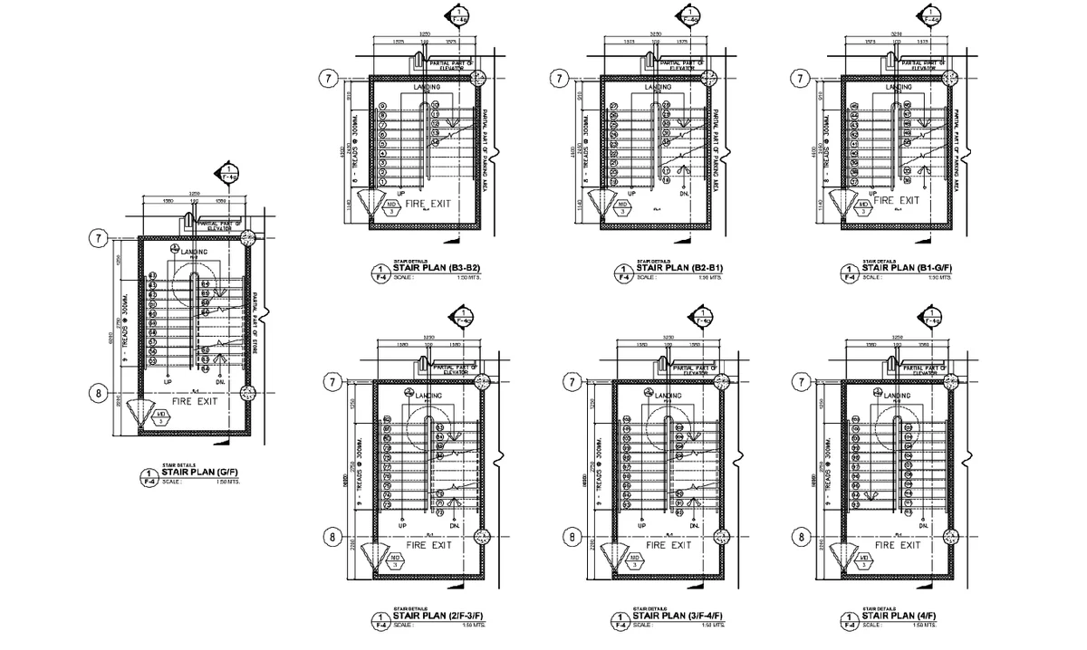 Stair Details DWG Plan 1 50 Scale Basement to Fourth Floor Layout