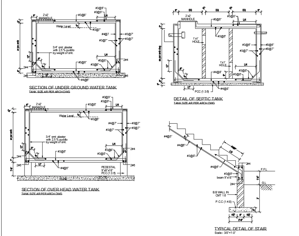 Tanks Details 2x2 Manhole 1x1 Hole 9x9x18 PCC 1 3 6 DWG Plan