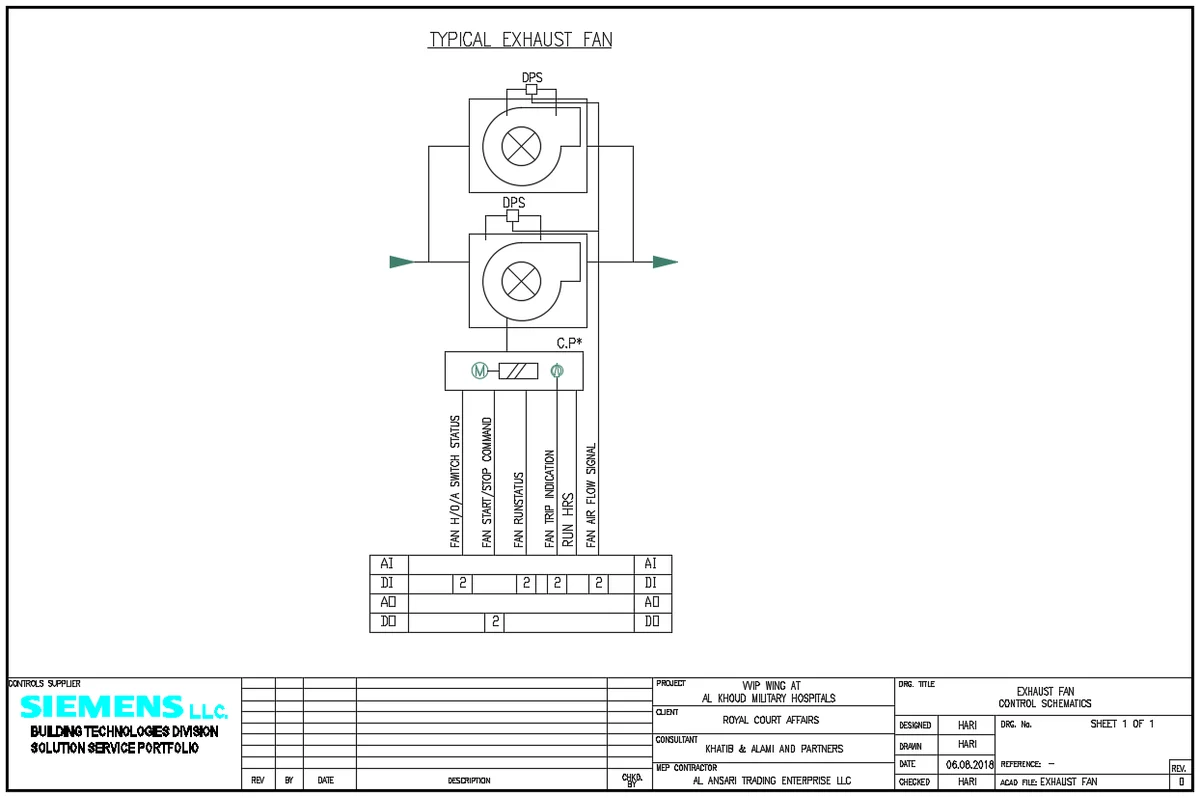 Typical Exhaust Air Fan Control DWG With DPS Run Status Signal