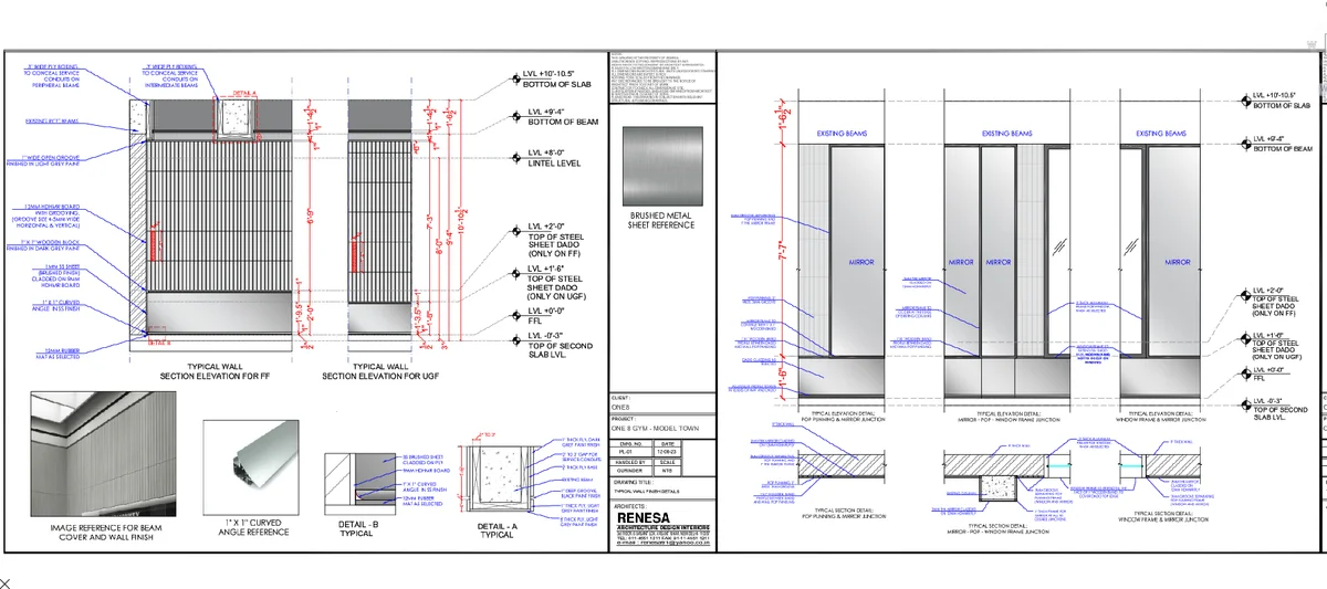 Typical Wall Finish Junction Details DWG With Levels And Sections