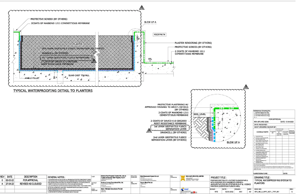 Typical Waterproofing System To Planters Basements Carpark DWG