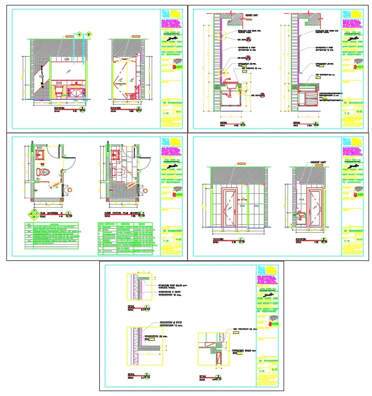 Bathroom Toilet Elevation and Section DWG Plan 3x1 Point 6 Meter