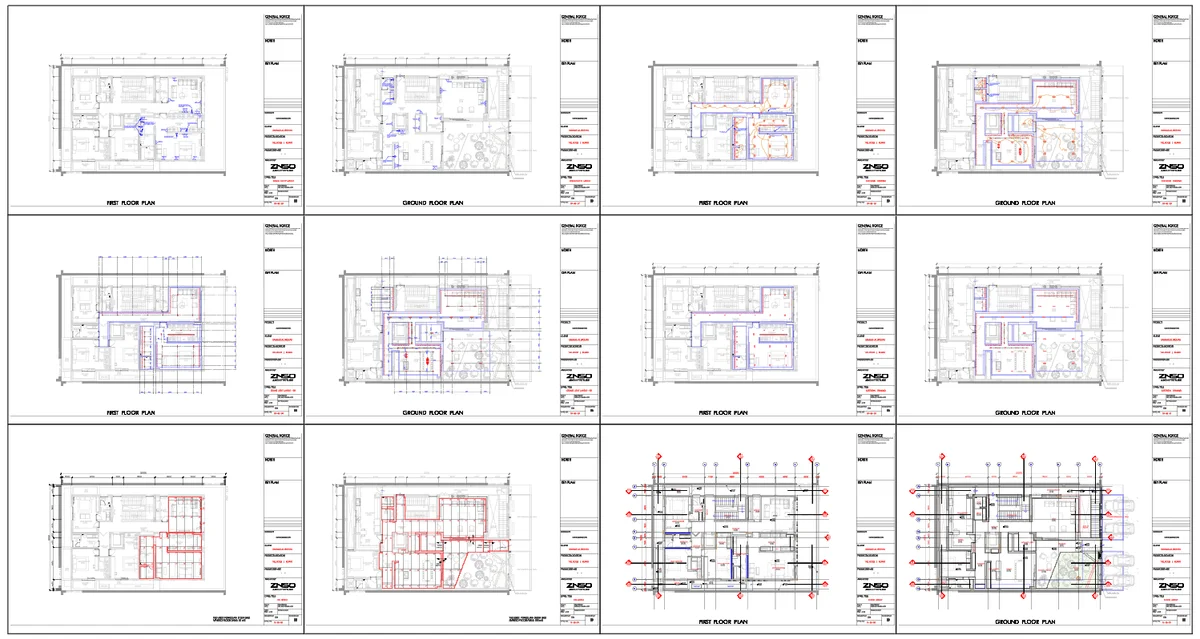 Bungalow Interior Electrical Tile Layout DWG Ground First Floor