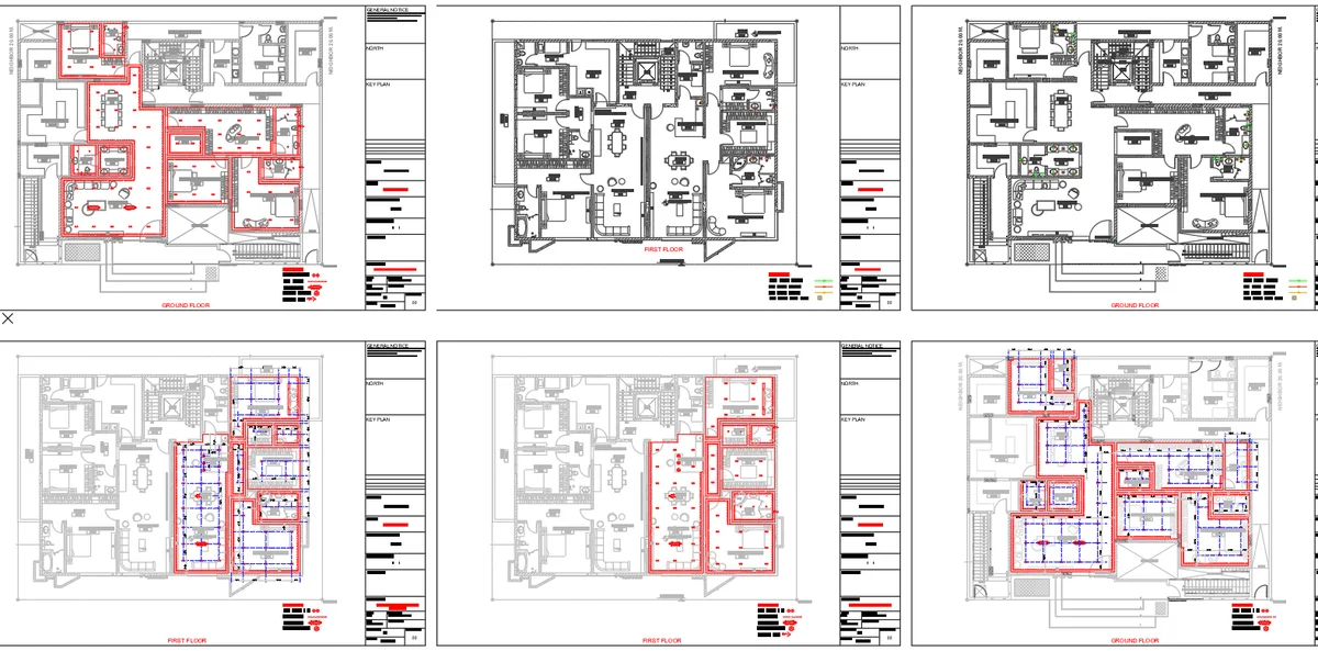 Bungalow Plumbing Electrical Layout DWG Ground First Floor Plan
