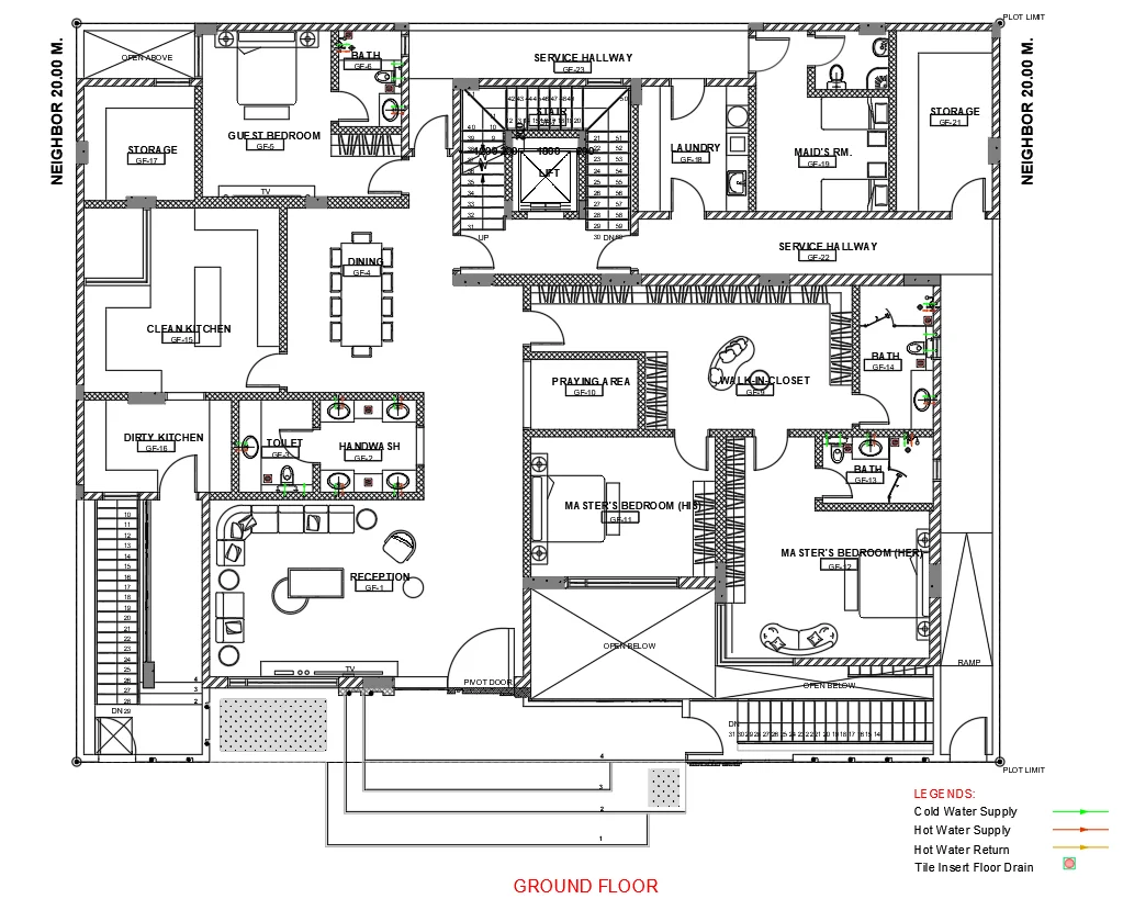 Bungalow DWG Plumbing Electrical Ground First Floor Plan