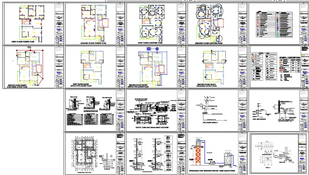 Duplex House Layout DWG Plumbing Electrical Plan 10m x12m dwg files