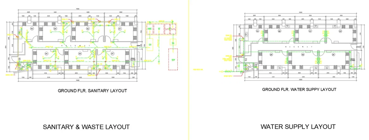 Ground Floor Sanitary And Water Supply Layout plan DWG files