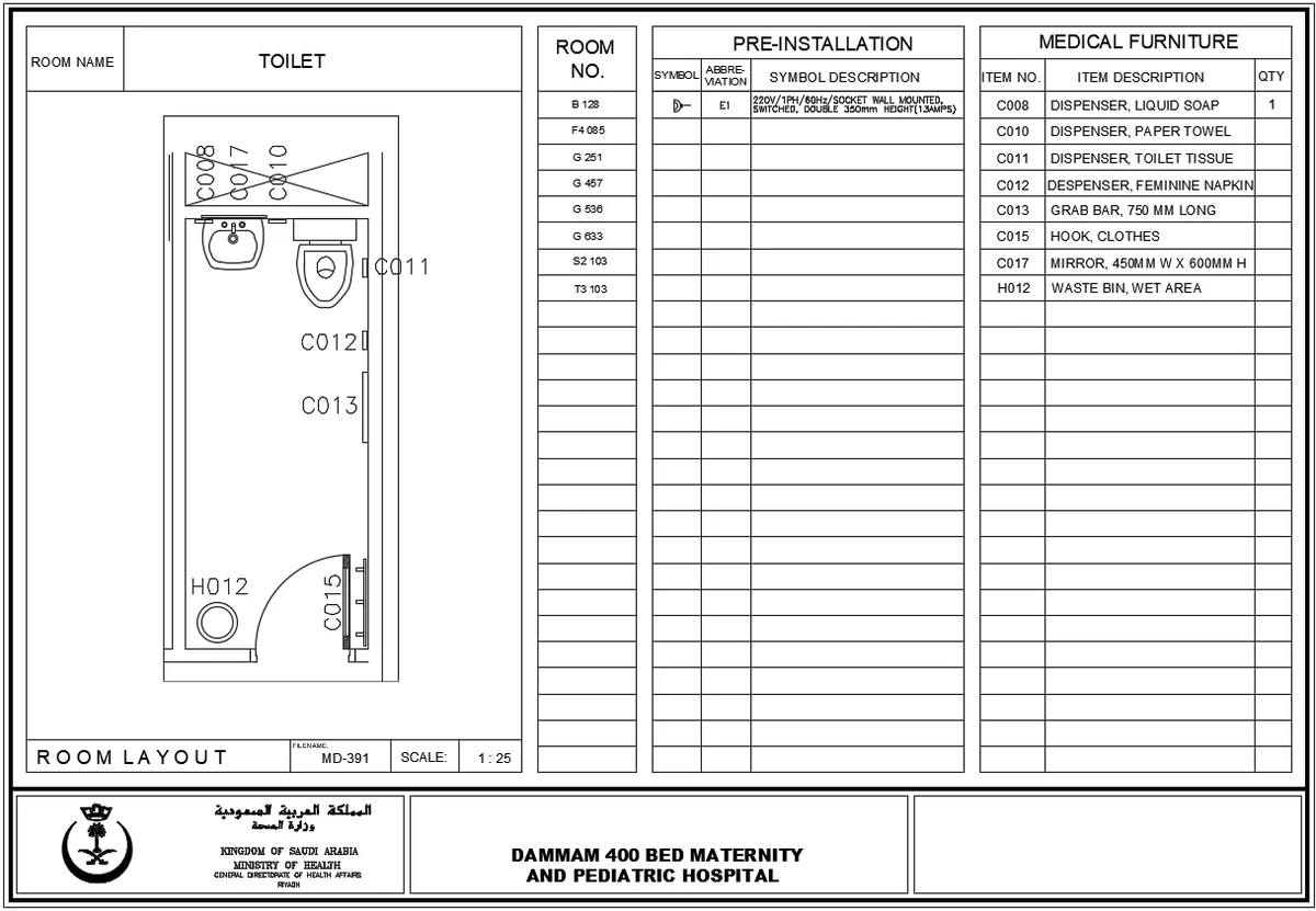 Hospital Toilet Room Layout Medical Furniture DWG Plan 2x1 Point 5m