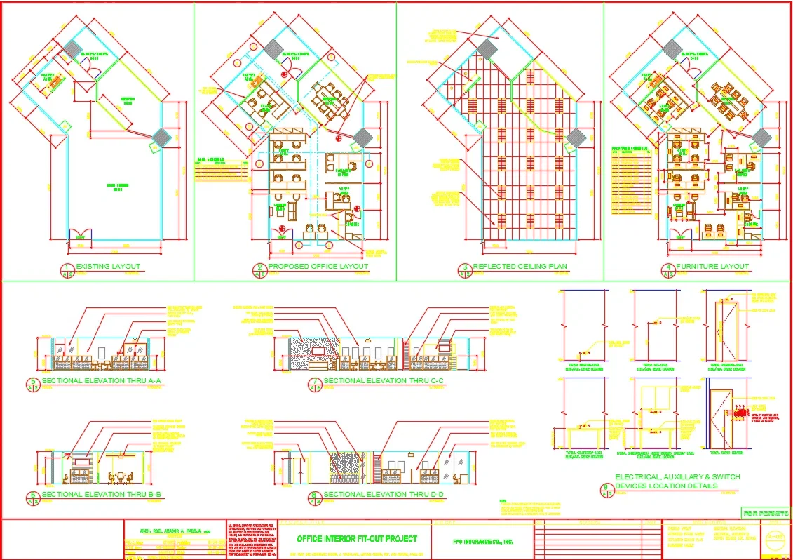 Office Interior Fitout AutoCAD DWG Ceiling and Furniture Plan
