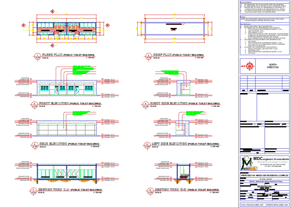 Public Toilet Building Plan Elevation Section DWG 1 100 Scale