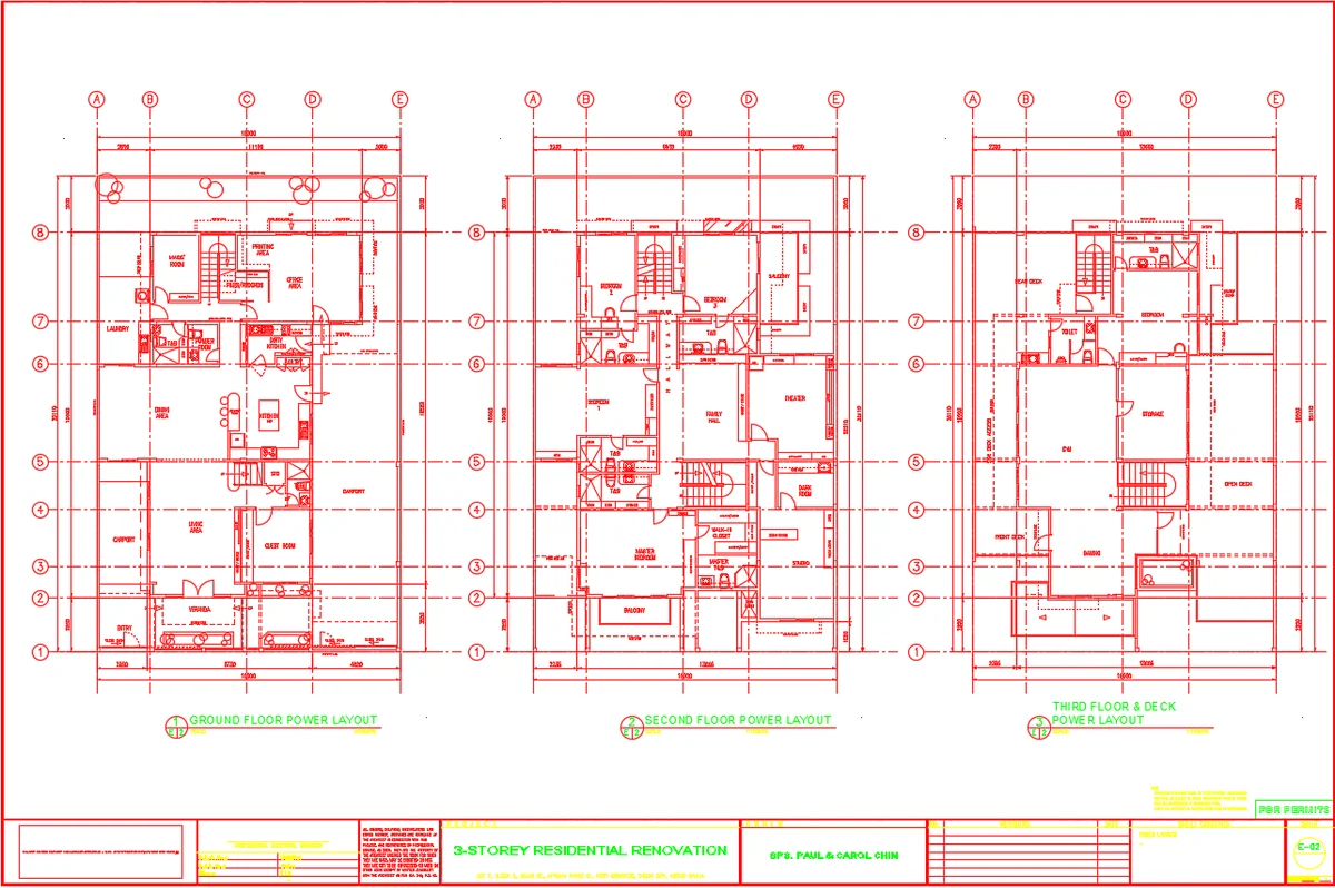 Three Storey Residential Power Layout AutoCAD DWG Design Plan