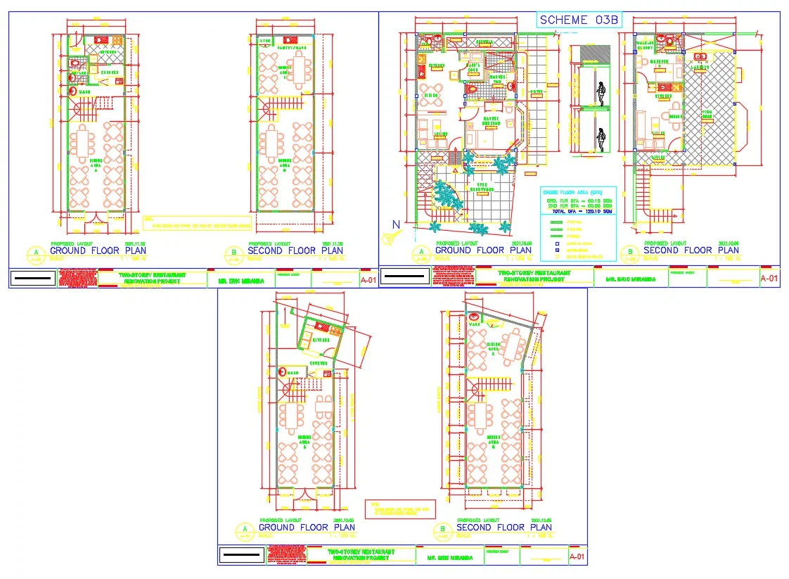 Two Storey Restaurant Renovation Floor Plan DWG Design files