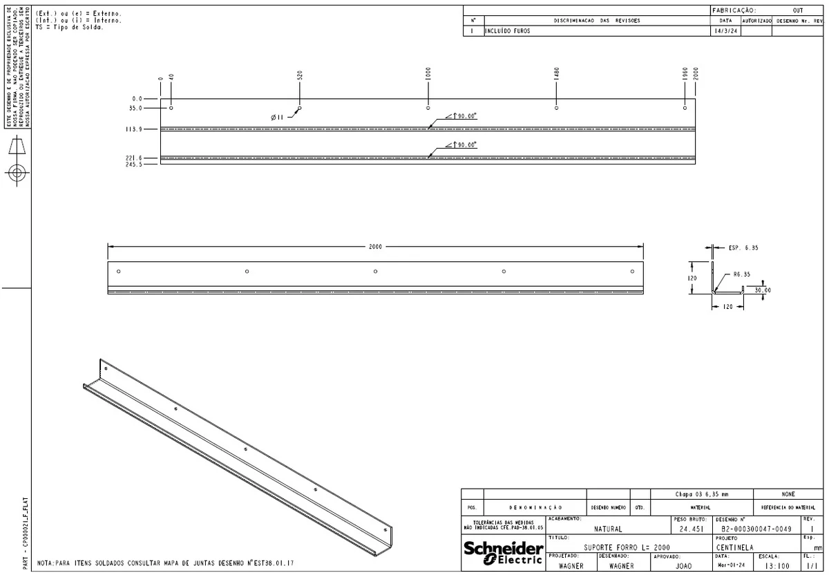 2000mm Ceiling Support and Steel Bracket Fabrication CAD Drawing