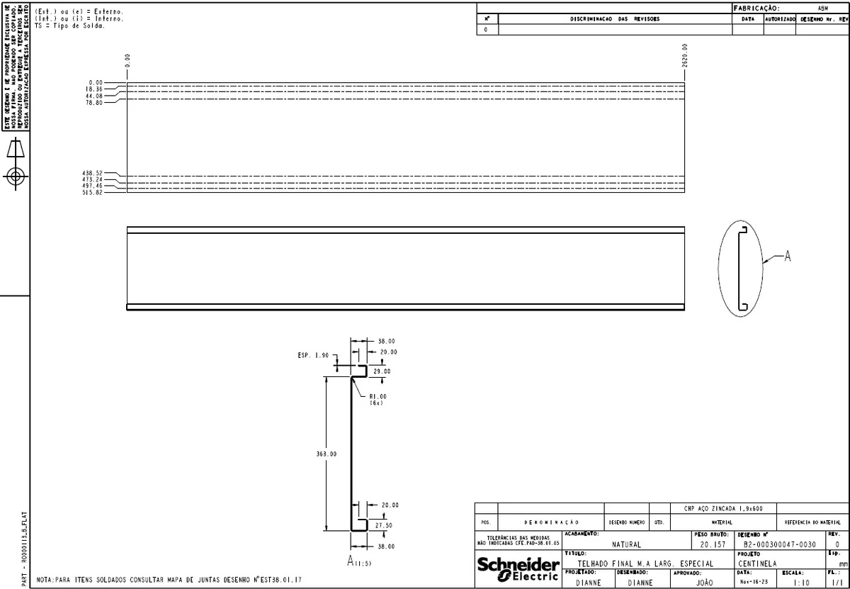 2620mm Roof Finishing and 3000mm Ceiling Support Fabrication Drawing