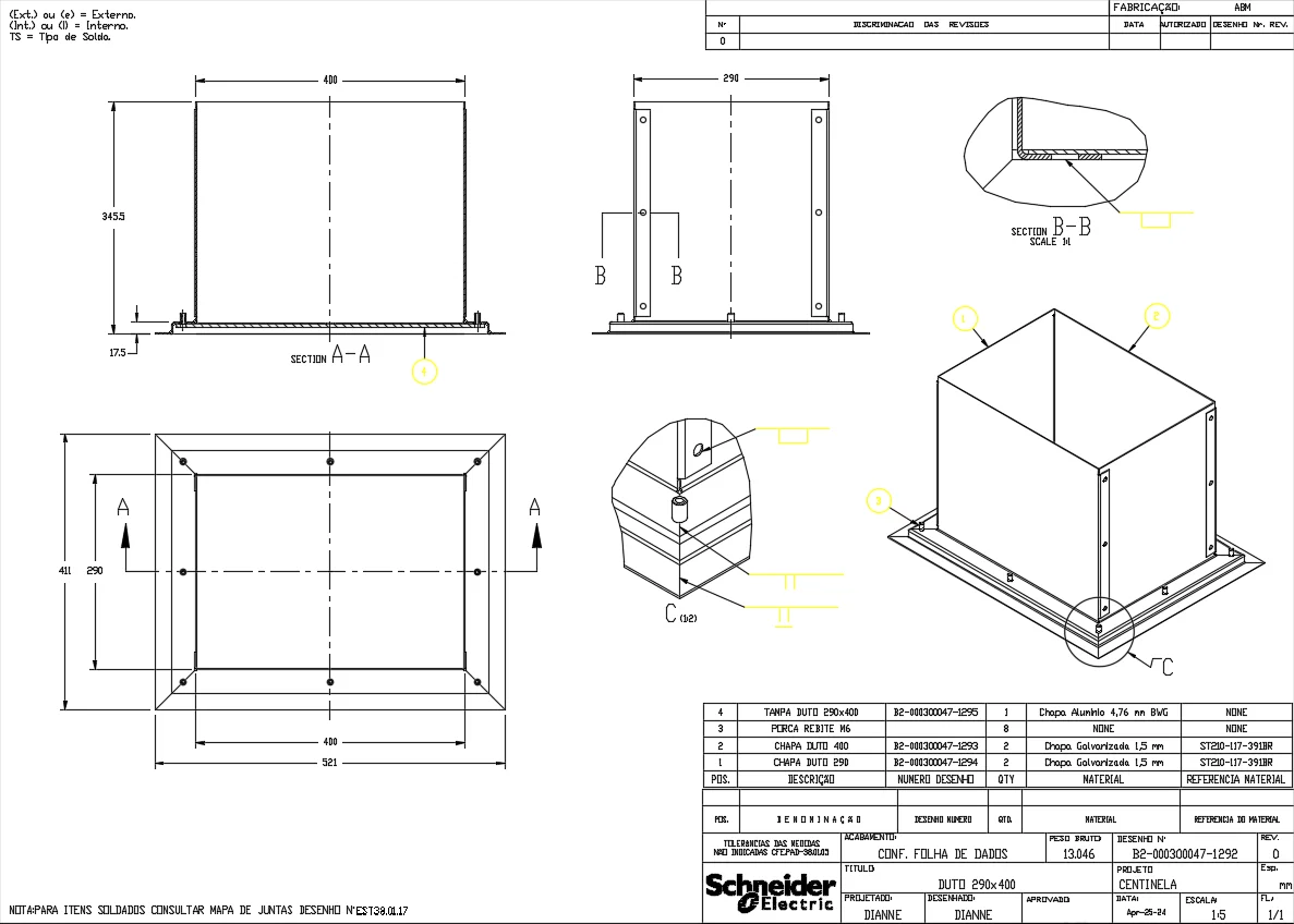 290x400 Duct Cover Detail Drawing with 3455mm Height Layouts