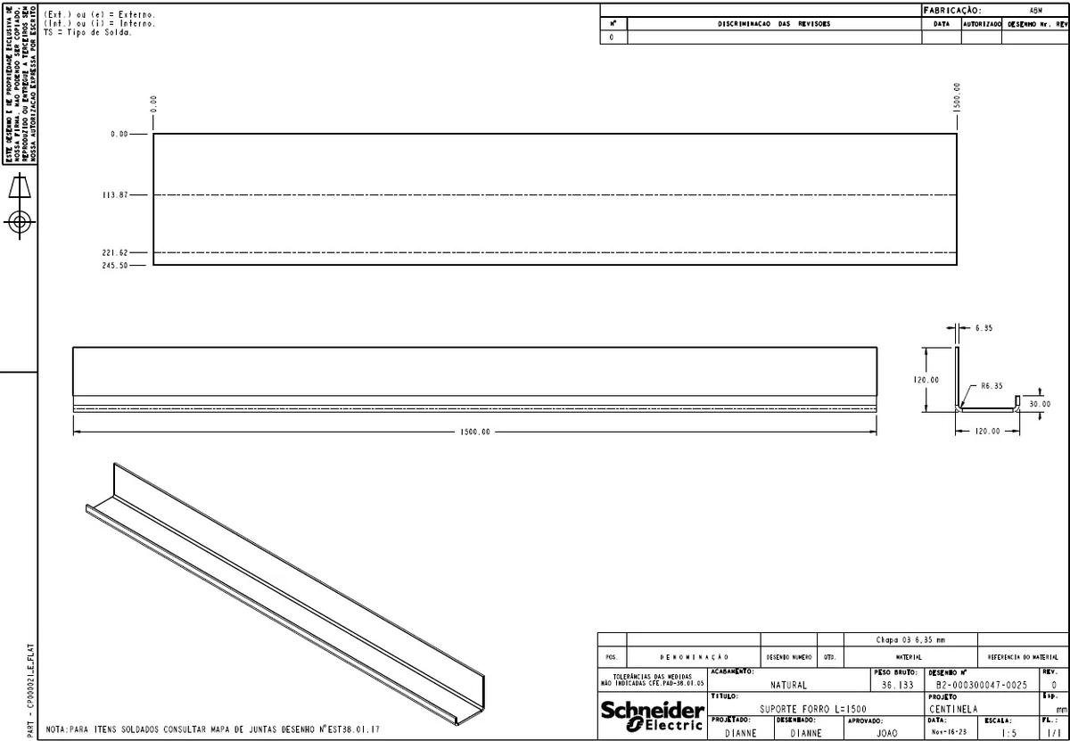 3570mm Corner Plate and 1500mm Ceiling Support Fabrication Drawing