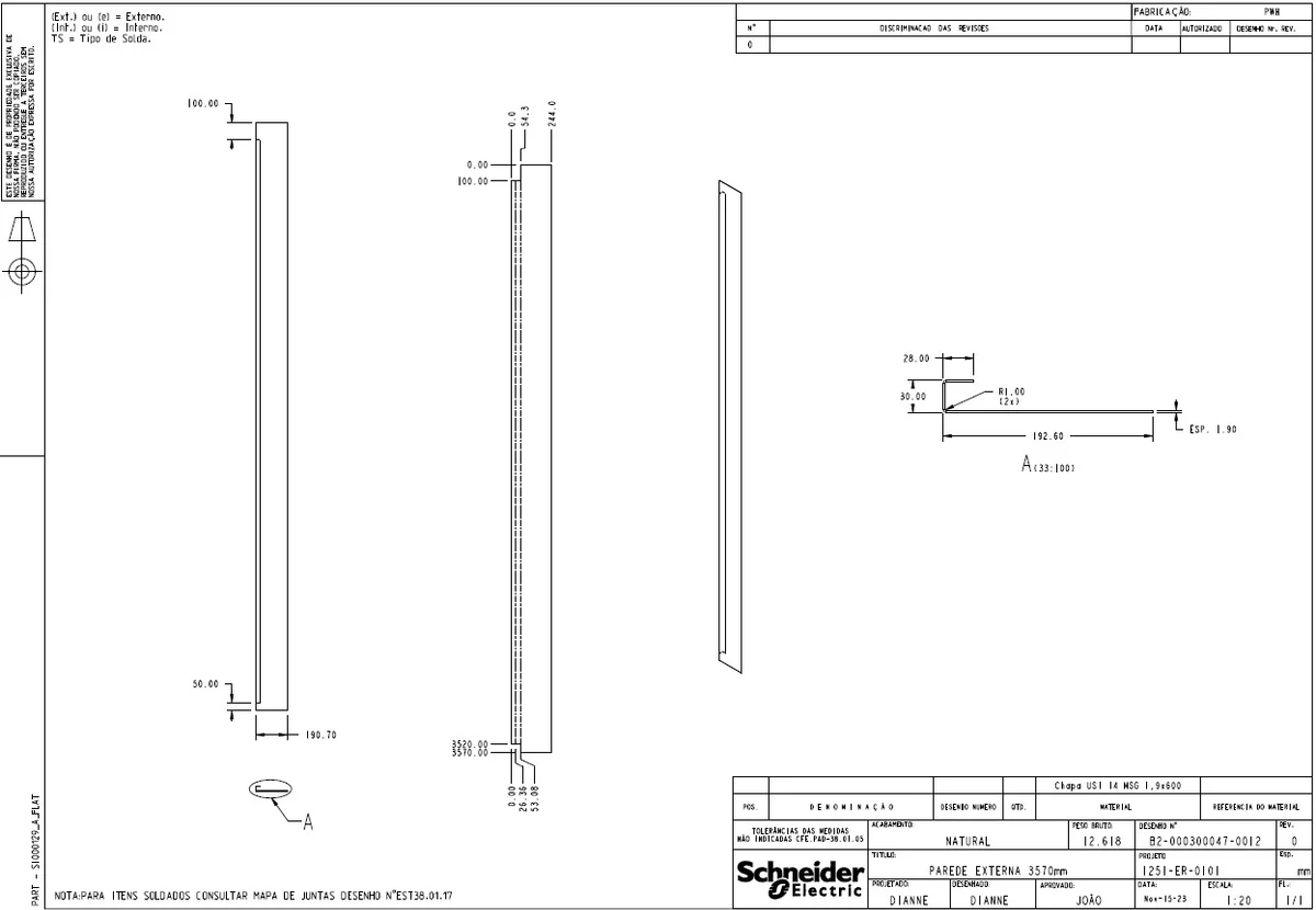 3570mm Internal and External Wall Plate Fabrication Drawing Set