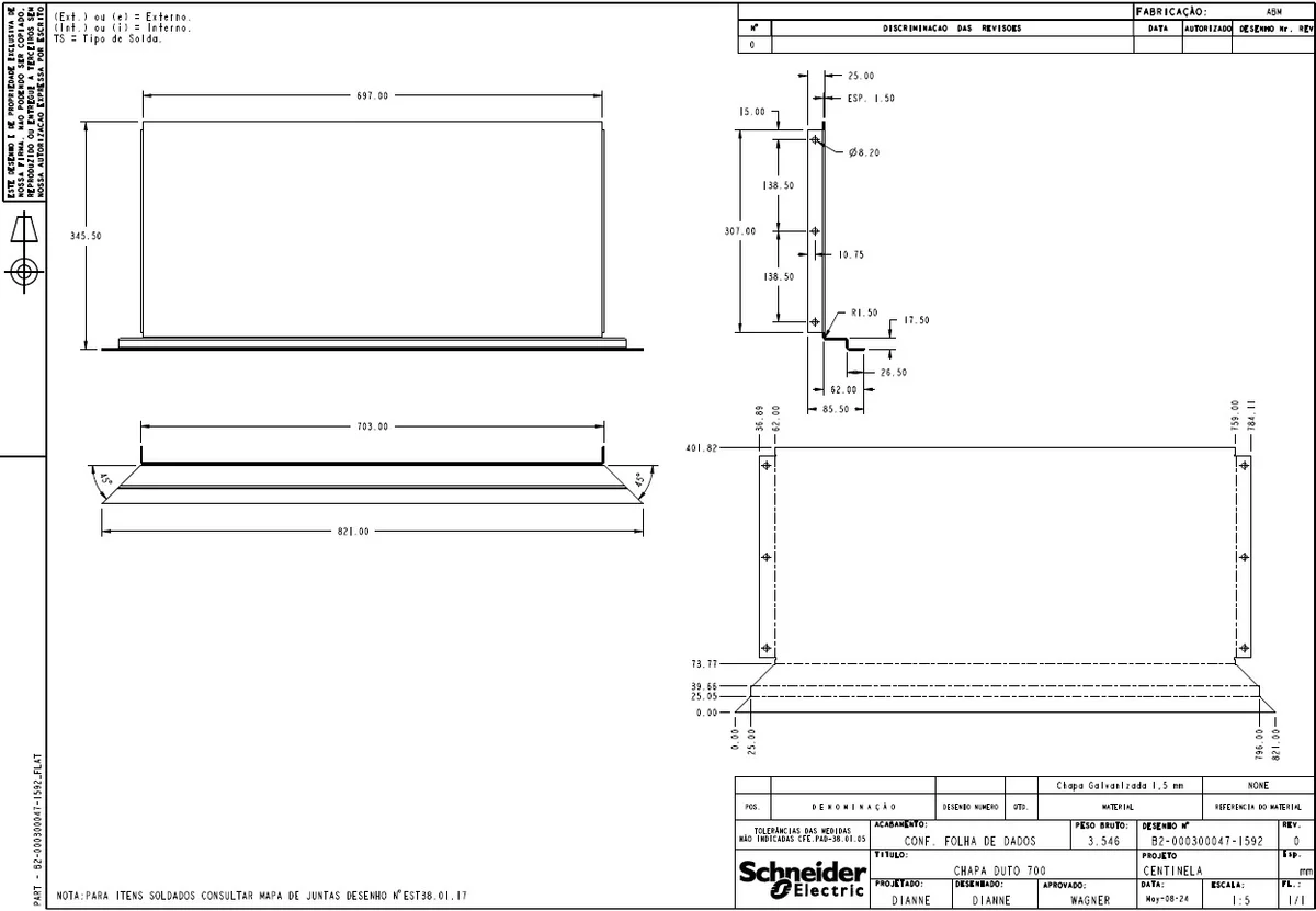 700x100 Duct Cover and Cap Detail Drawing with Fabrication Layout