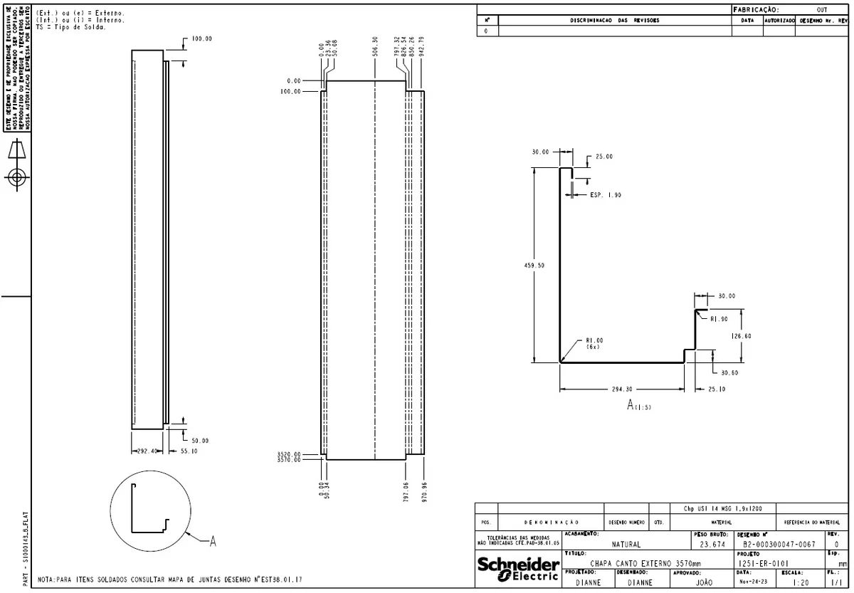 Composite Wall Panel 3518mm and 3570mm Fabrication CAD Details