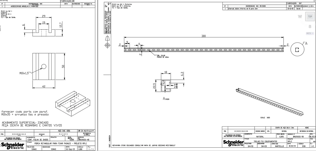 Equipment Mounting Rail and Panel Nut AutoCAD DWG Fabrication Detail