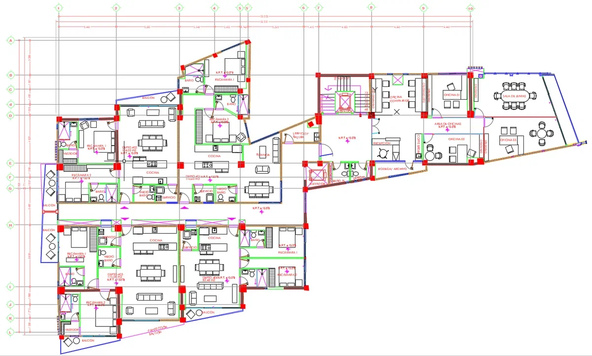Mixed Use Building Floor Plan DWG with Apartments and Office Area