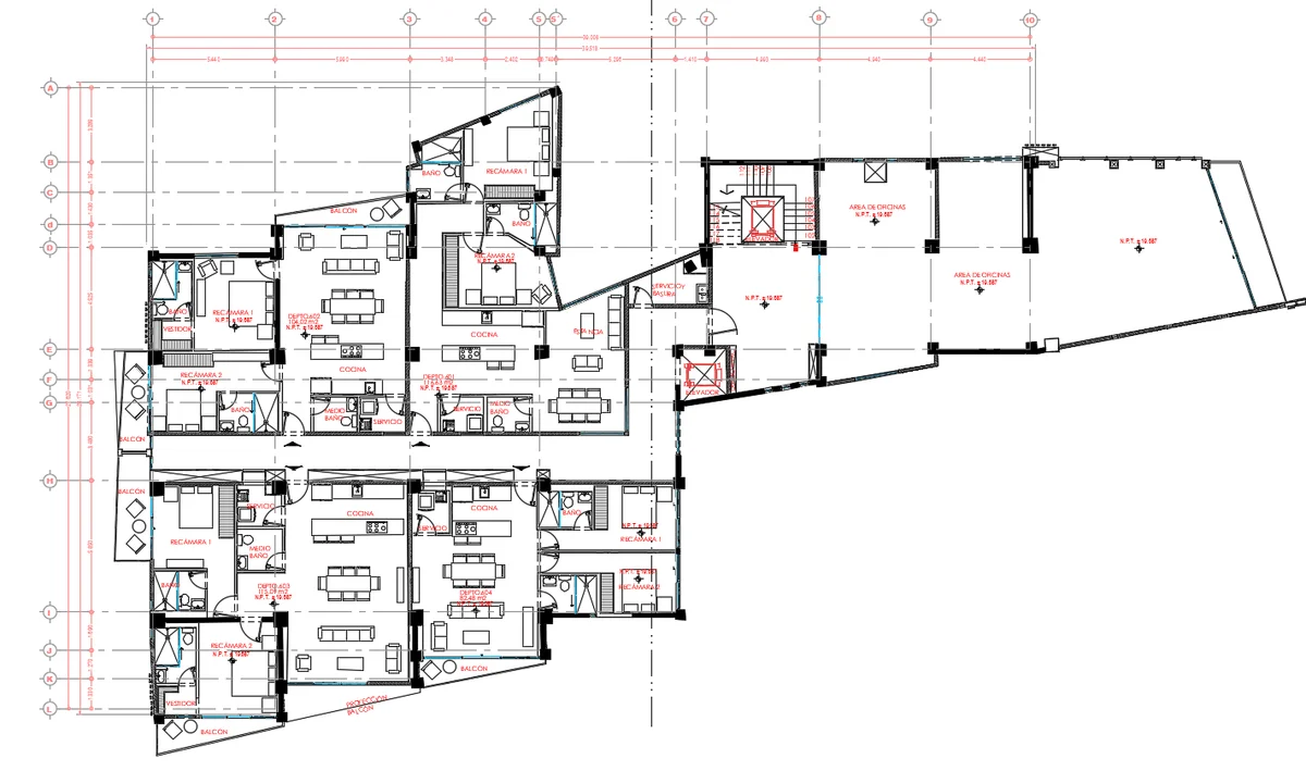 Mixed Use Floor Plan DWG with Apartments and Office Space Layout